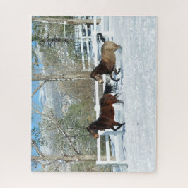 Mustangs laufen im Snow-Puzzle Puzzle