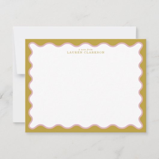Mustard & Blush Pink Wavy Border Note Card Einladung (Vorderseite)