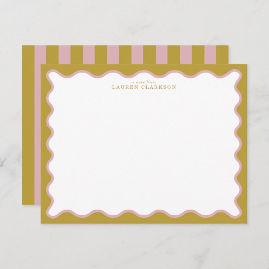 Mustard & Blush Pink Wavy Border Note Card Einladung (Vorne/Hinten)