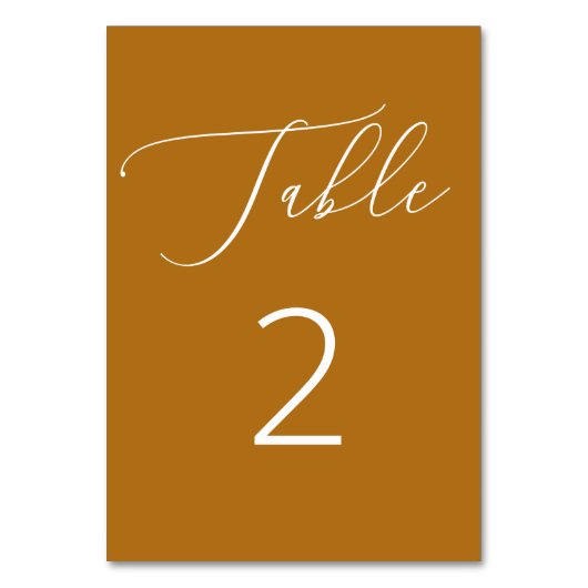 Mustard Brown Minimalistische Script-Hochzeit im H Tischnummer (Rückseite)