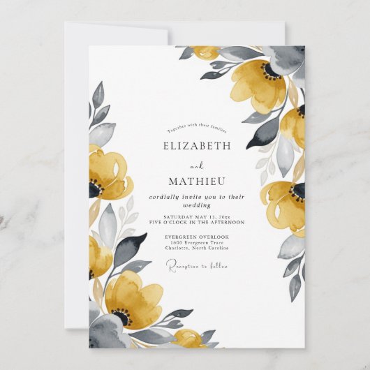 Mustard Chic Botanical Wedding Einladung (Vorderseite)