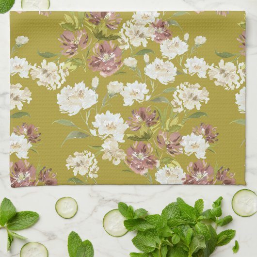 Mustard Cranberry Floral Kitchen Towels Geschirrtuch (Gefaltet)