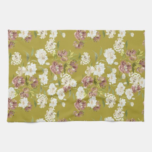 Mustard Cranberry Floral Kitchen Towels Geschirrtuch (Horizontal)