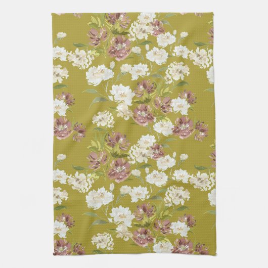 Mustard Cranberry Floral Kitchen Towels Geschirrtuch (Vertikal)