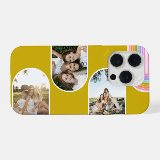 Mustard Cute Modern 3 Photo Layout Custom iPhone Hülle (Rückseite (Horizontal))