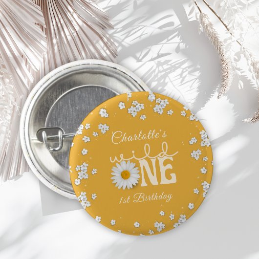 Mustard Daisy Wild One 1st Birthday Button