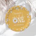 Mustard Daisy Wild One 1st Birthday Paper Plate Pappteller<br><div class="desc">Retro Groovy One First Birthday Invitation</div>