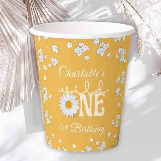 Mustard Daisy Wild One 1st Birthday Pappbecher