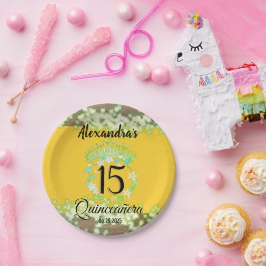 Mustard Gold Elegant Quinceanera Celebration Pappteller (Party)