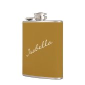 Mustard Gold Elegante Script Name Wedding Party Flachmann (Links)