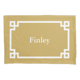 Mustard Greek Key Monogram Standard Pillow Case Kissenbezug