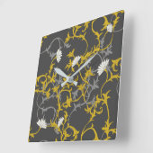 Mustard Grey Floral Quadratische Wanduhr (Winkel)
