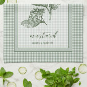 Mustard Herb Kitchen Towel – Green Gingham Border Geschirrtuch (Gefaltet)