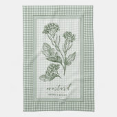 Mustard Herb Kitchen Towel – Green Gingham Border Geschirrtuch (Vertikal)
