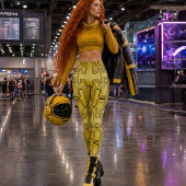 Mustard Mechanical Android 1980er Futuristic Robot Leggings