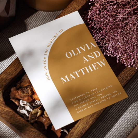 Mustard moderne Typografie arch wedding + QR Einladung