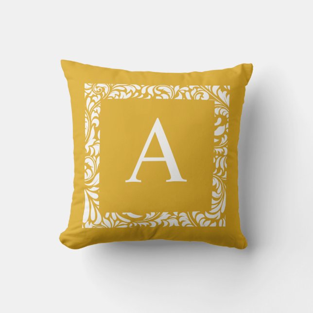 Mustard Monogram A Throw Kissen (Vorderseite)
