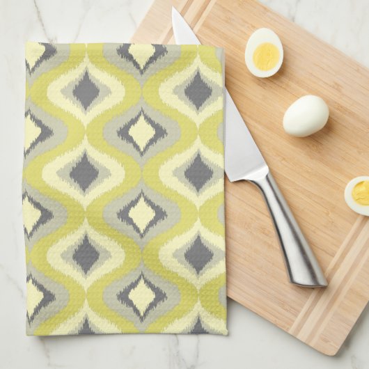 Mustard Ochre Yellow Green Ikat Ogee Art Pattern Geschirrtuch (Viertel Falte)