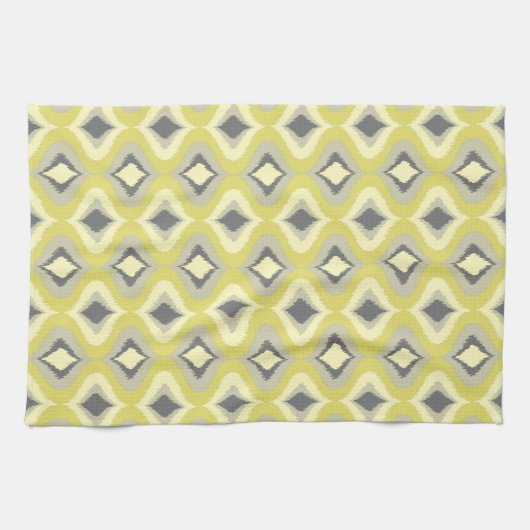 Mustard Ochre Yellow Green Ikat Ogee Art Pattern Geschirrtuch (Horizontal)