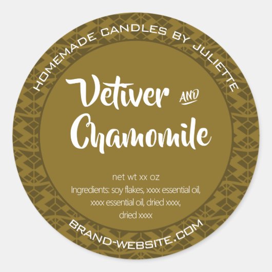 Mustard Olive Soy Kerzen Verpackung Aztec Muster Runder Aufkleber (Vorderseite)