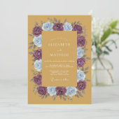Mustard Plum Floral Flourish Wedding Einladung (Stehend Vorderseite)