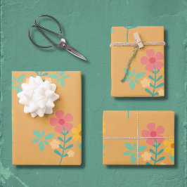Mustard Retro Daisy Bouquet Muster Geschenkpapier Set