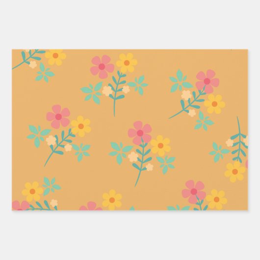 Mustard Retro Daisy Bouquet Muster Geschenkpapier Set (Vorderseite 3)