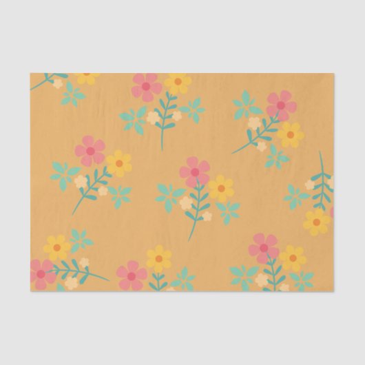 Mustard Retro Daisy Bouquet Muster Seidenpapier (Vorderseite)