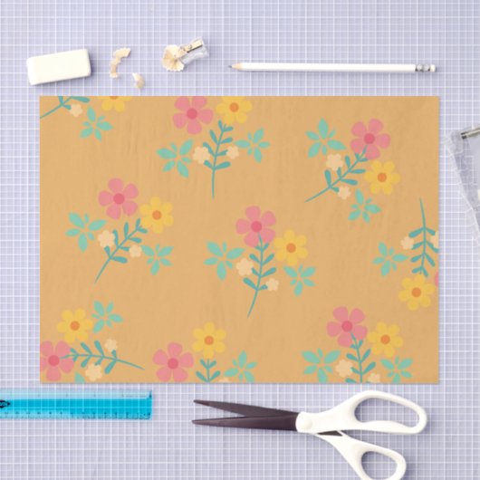 Mustard Retro Daisy Bouquet Muster Seidenpapier (Handwerk)