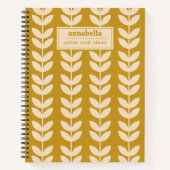 Mustard Retro Vibe Leaf Muster Monogramm Notizblock (Vorderseite)