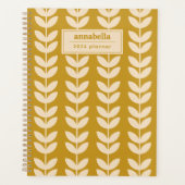 Mustard Retro Vibe Leaf Muster Monogramm Planer (Vorderseite)