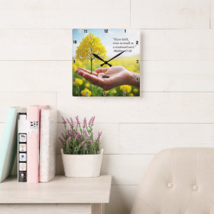 Mustard Seed: Die einfache Wahrheit des Glaubens Quadratische Wanduhr