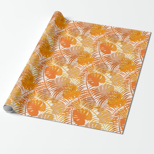 Mustard und Ginger Tropical Palm Leaf Muster Geschenkpapier (Ungerollt)
