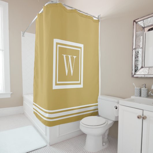 Mustard und White Classic Square Monogramm Duschvorhang (Beispiel)