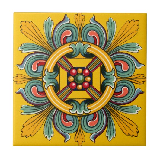 Mustard Viktorianisch Tile Design Fliese (Vorderseite)
