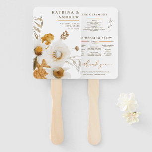 Mustard Watercolor Floral Wedding Program Fans Fächer