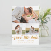 Mustard White EleganBold Fett Script Foto Collage Save The Date (Stehend Vorderseite)