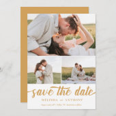 Mustard White EleganBold Fett Script Foto Collage Save The Date (Vorne/Hinten)