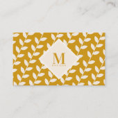 Mustard Yellow 70er Retro Leaf Monogramm Initial Visitenkarte (Vorderseite)