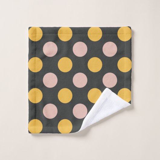 Mustard Yellow and Pink Polka Dot Pattern Badhandtuch Set (Waschlappen)
