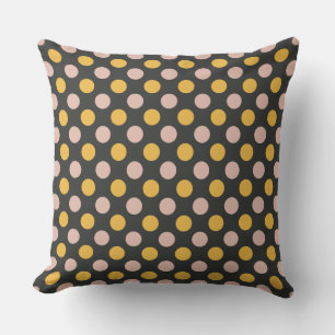 Mustard Yellow and Pink Polka Dot Pattern Kissen