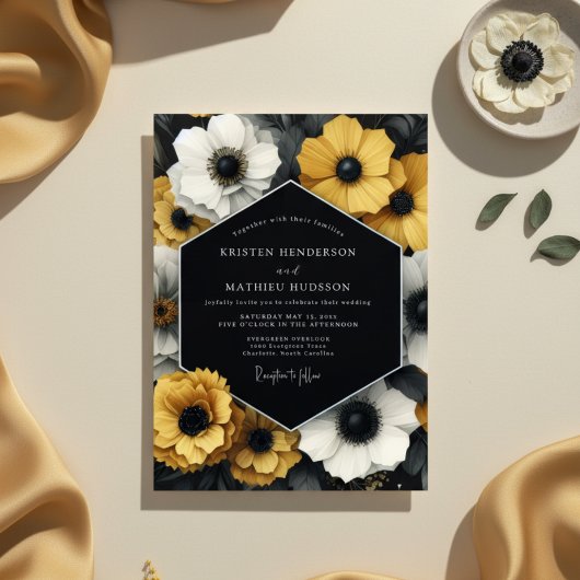 Mustard Yellow Anemone Romance Wedding Einladung