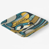 Mustard Yellow Aquamarin Blue Pinguin in Retro Geo Pappteller (Gewinkelt)