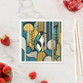 Mustard Yellow Aquamarin Blue Pinguin in Retro Geo Serviette (Beispiel)