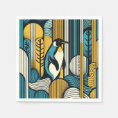 Mustard Yellow Aquamarin Blue Pinguin in Retro Geo Serviette (Vorderseite)