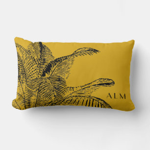Mustard Yellow & Black Palm Leaf   MIT MONOGRAMM Lendenkissen