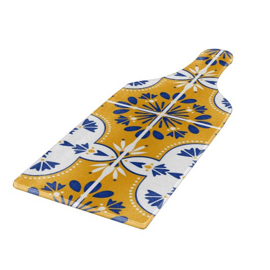 Mustard Yellow Blue Azulejo Pattern Portugiesisch Schneidebrett (Ecke)