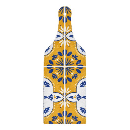 Mustard Yellow Blue Azulejo Pattern Portugiesisch Schneidebrett (Vorderseite)