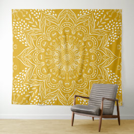 Mustard Yellow Boho Mandala Wandteppich