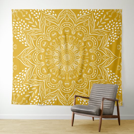 Mustard Yellow Boho Mandala Wandteppich (Beispiel (Horizontal))